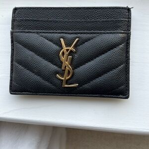 YSL Card Holder with Gold Hardware Grained Leather
